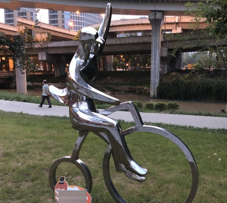 不锈钢镜面抽象骑自行车人物雕塑-不锈钢抽象自行车人物雕塑 镜面骑自行车人物雕塑
