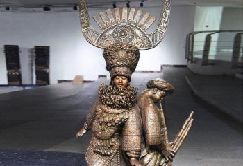 演奏乐器的少数民族人物铜雕-少数民族人物铜雕 演奏乐器的人物铜雕