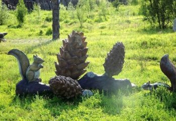 公园动物松鼠和松果铜雕-公园动物铜雕 松鼠和松果铜雕
