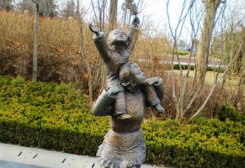公园放风筝的母子铜雕-母子放风筝铜雕 公园放风筝人物铜雕