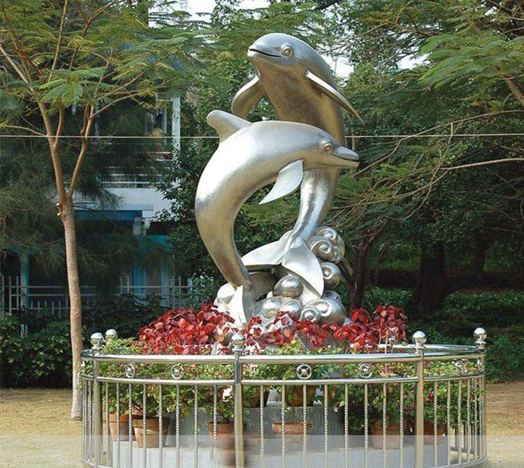 不锈钢海浪跳跃的海豚雕塑-不锈钢海浪海豚雕塑 不锈钢海豚雕塑高清图片