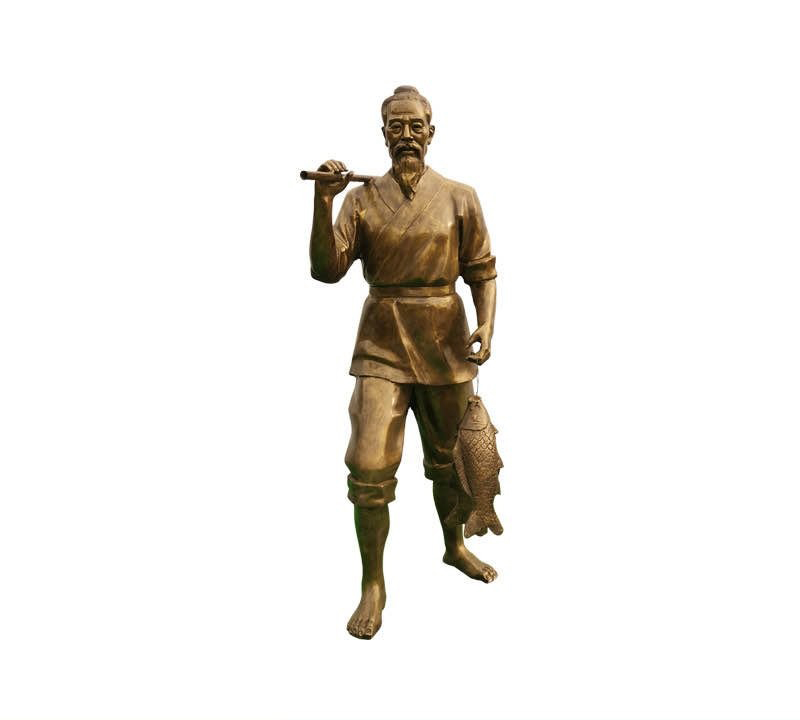 渔文化古代人物渔夫铜雕-渔文化人物铜雕 古代渔夫铜雕