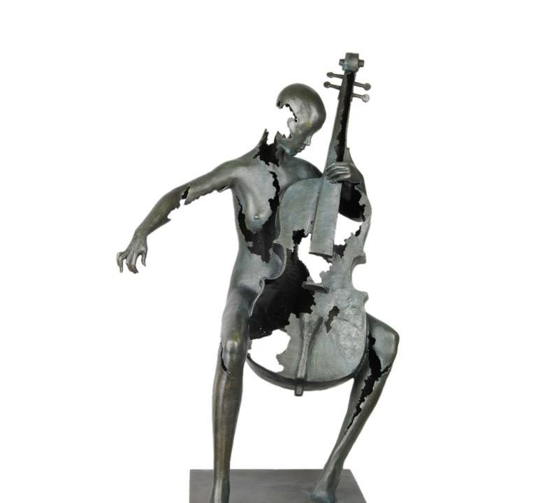 不锈钢抽象大提琴人物雕塑-不锈钢抽象人物雕塑 拉大提琴人物雕塑高清图片