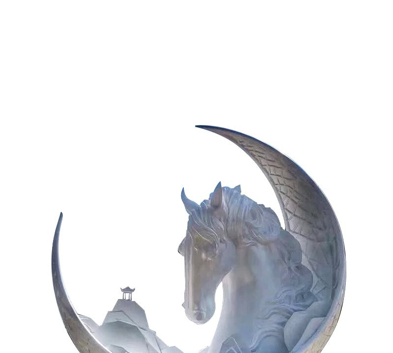 不锈钢月亮和马雕塑-不锈钢月亮雕塑 不锈钢马雕塑高清图片