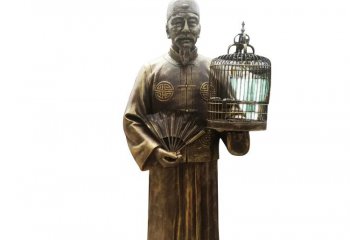 古代遛鸟人物铜雕-古代人物铜雕 遛鸟人物铜雕