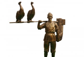 渔民和鸬鹚铜雕-渔文化渔民铜雕 渔民人物铜雕