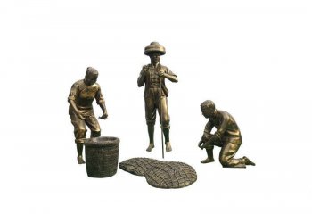 渔文化人物捕鱼铜雕-渔文化人物铜雕 捕鱼人物铜雕