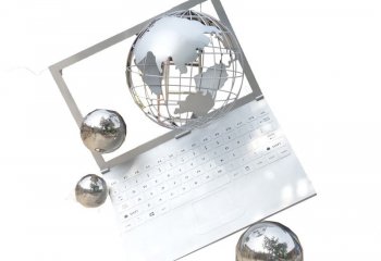 不锈钢镂空地球和笔记本电脑雕塑-不锈钢镂空地球 不锈钢笔记本电脑雕塑