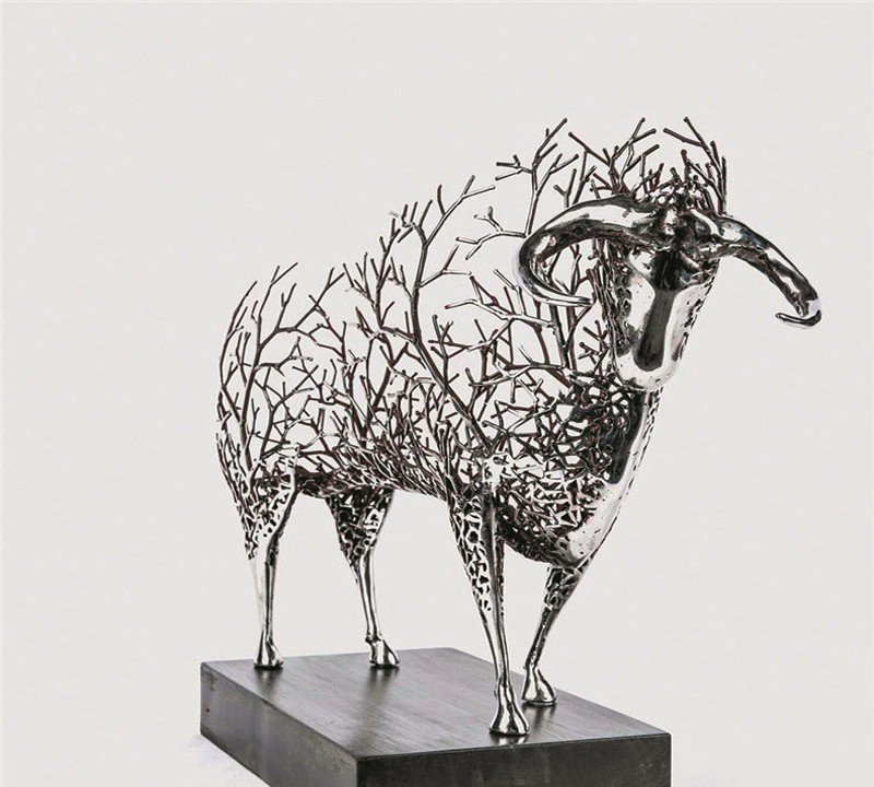 不锈钢树枝造型抽象牛雕塑-不锈钢抽象牛雕塑 树枝造型抽象牛雕塑高清图片