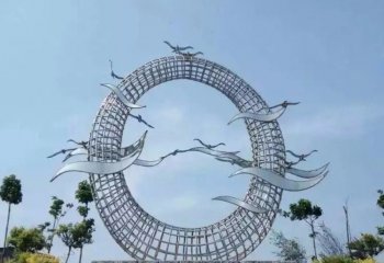 不锈钢大雁镂空圆环雕塑-不锈钢大雁圆环雕塑 不锈钢镂空圆环雕塑